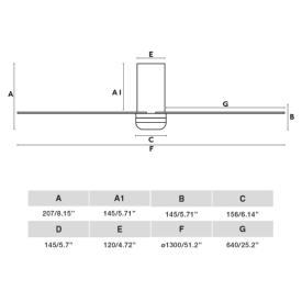 Ventilador Punt Tub M FARO Negro Nogal - sin luz. 130cm.Ø